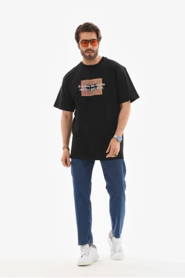 Erkek Baskılı T-Shirt Kısa Kol Bisiklet Yaka Regular Fit Rahat Kalıp Tişört - Siyah Erkek Baskılı T-Shirt Kısa Kol Bisiklet Yaka Regular Fit Rahat Kalıp Tişört - Siyah