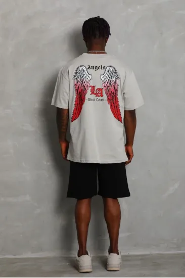 Erkek Baskılı Tişört Kısa Kol Bisiklet Yaka Oversize T-Shirt - Gri Erkek Baskılı Tişört Kısa Kol Bisiklet Yaka Oversize T-Shirt - Gri