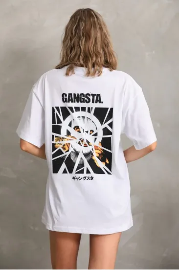 Kadın Kısa Kol Yazlık Tişört Bisiklet Yaka Baskılı Oversize T-Shirt - Beyaz Kadın Kısa Kol Yazlık Tişört Bisiklet Yaka Baskılı Oversize T-Shirt - Beyaz