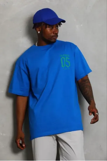 Erkek Baskılı T-Shirt Kısa Kol Bisiklet Yaka Regular Fit Tişört - Saks Mavisi Erkek Baskılı T-Shirt Kısa Kol Bisiklet Yaka Regular Fit Tişört - Saks Mavisi
