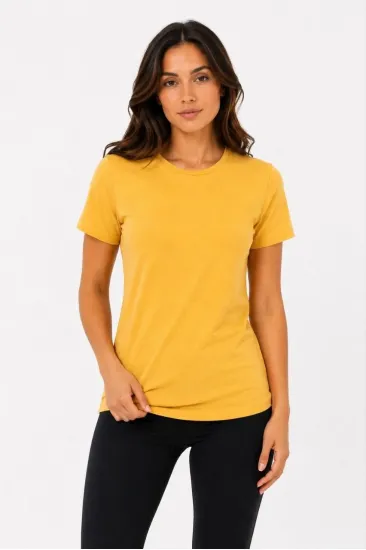 Kadın Basic Tişört Bisiklet Yaka Kısa Kol Günlük Yazlık Slim fit T-Shirt - Sarı Kadın Basic Tişört Bisiklet Yaka Kısa Kol Günlük Yazlık Slim fit T-Shirt - Sarı