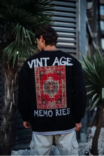 Erkek Bisiklet Yaka 3 İplik Pamuklu Baskılı SweatShirt - Siyah Erkek Bisiklet Yaka 3 İplik Pamuklu Baskılı SweatShirt - Siyah