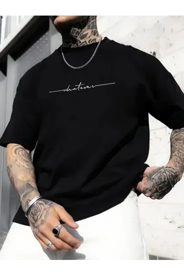 Erkek Baskılı T-Shirt Kısa Kol Bisiklet Yaka Regular Fit Yazlık Tişört - Siyah Erkek Baskılı T-Shirt Kısa Kol Bisiklet Yaka Regular Fit Yazlık Tişört - Siyah