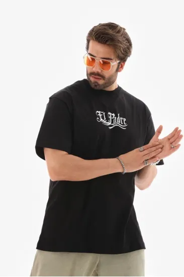 Erkek Kısa Kol Yazlık Tişört Bisiklet Yaka Baskılı Oversize T-Shirt - Siyah Erkek Kısa Kol Yazlık Tişört Bisiklet Yaka Baskılı Oversize T-Shirt - Siyah