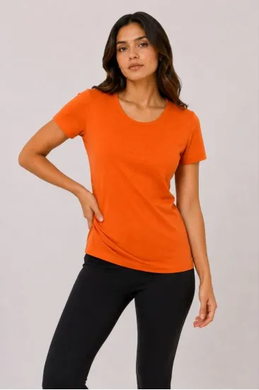 Kadın Basic Tişört Bisiklet Yaka Kısa Kol Günlük Yazlık Slim fit T-Shirt - Turuncu Kadın Basic Tişört Bisiklet Yaka Kısa Kol Günlük Yazlık Slim fit T-Shirt - Turuncu