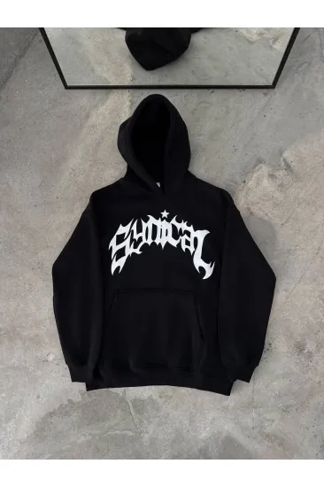 Kadın Kapüşonlu Kanguru Cepli Sweatshirt 3 İplik Pamuklu Baskılı Hoodie - Siyah Kadın Kapüşonlu Kanguru Cepli Sweatshirt 3 İplik Pamuklu Baskılı Hoodie - Siyah