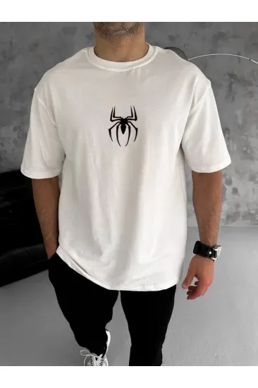 Erkek Kısa Kol Tişört Bisiklet Yaka ÖRÜMCEK Baskılı Oversize T-Shirt - Beyaz Erkek Kısa Kol Tişört Bisiklet Yaka ÖRÜMCEK Baskılı Oversize T-Shirt - Beyaz