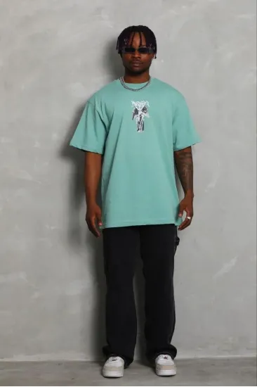 Erkek Baskılı T-Shirt Kısa Kol Bisiklet Yaka Regular Fit Tişört - Mint Yeşili Erkek Baskılı T-Shirt Kısa Kol Bisiklet Yaka Regular Fit Tişört - Mint Yeşili