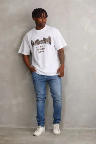 Erkek Baskılı T-Shirt Kısa Kol Bisiklet Yaka Regular Fit Tişört - Beyaz Erkek Baskılı T-Shirt Kısa Kol Bisiklet Yaka Regular Fit Tişört - Beyaz