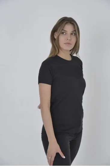 Kadın Gögüs Fileli T-Shirt Kısa Kol Bisiklet Yaka Slimfit Tişört - Siyah Kadın Gögüs Fileli T-Shirt Kısa Kol Bisiklet Yaka Slimfit Tişört - Siyah