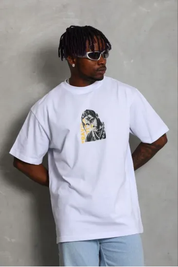 Erkek Baskılı T-Shirt Kısa Kol Bisiklet Yaka Regular Fit Tişört - Beyaz Erkek Baskılı T-Shirt Kısa Kol Bisiklet Yaka Regular Fit Tişört - Beyaz