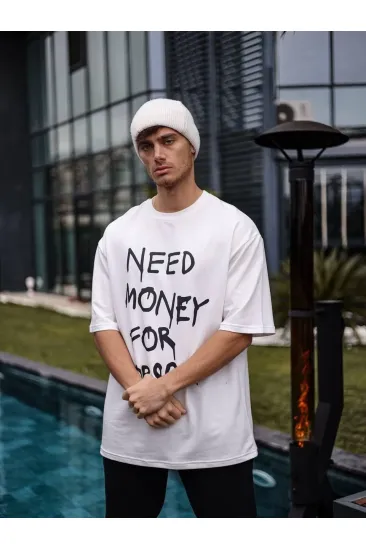 Erkek Kısa Kol Yazlık Tişört Bisiklet Yaka Baskılı Oversize T-Shirt - Beyaz Erkek Kısa Kol Yazlık Tişört Bisiklet Yaka Baskılı Oversize T-Shirt - Beyaz
