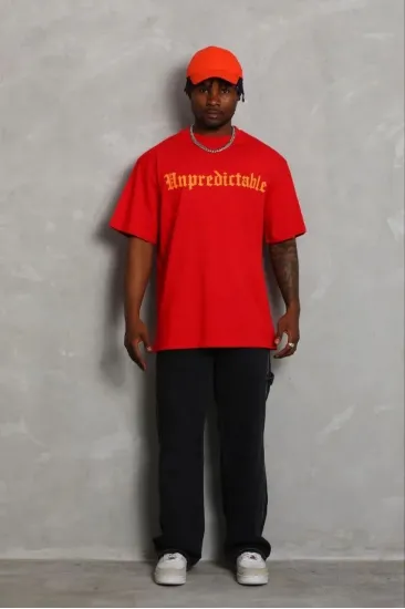 Erkek Baskılı T-Shirt Kısa Kol Bisiklet Yaka Regular Fit Tişört - Kırmızı Erkek Baskılı T-Shirt Kısa Kol Bisiklet Yaka Regular Fit Tişört - Kırmızı