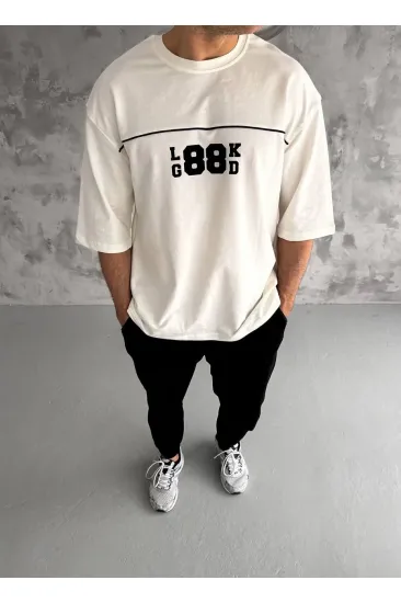 Erkek Kısa Kol Yazlık Tişört Bisiklet Yaka Baskılı Oversize T-Shirt - Beyaz Erkek Kısa Kol Yazlık Tişört Bisiklet Yaka Baskılı Oversize T-Shirt - Beyaz