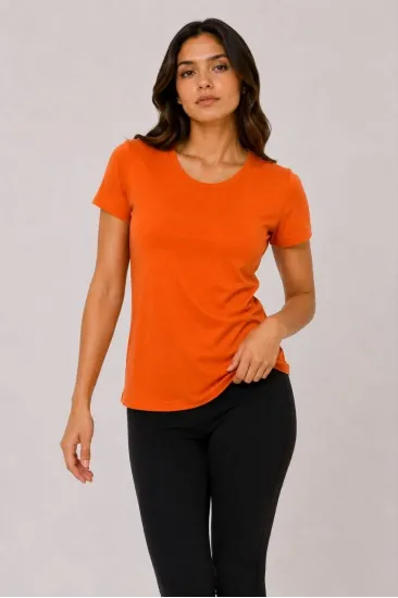 Kadın Basic Tişört Bisiklet Yaka Kısa Kol Günlük Yazlık Slim fit T-Shirt - Turuncu Kadın Basic Tişört Bisiklet Yaka Kısa Kol Günlük Yazlık Slim fit T-Shirt - Turuncu