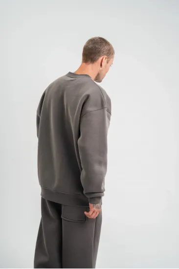 Erkek Uzun Kol Bisiklet Yaka 3 iplik Pamuklu Kışlık SweatShirt - Füme Erkek Uzun Kol Bisiklet Yaka 3 iplik Pamuklu Kışlık SweatShirt - Füme