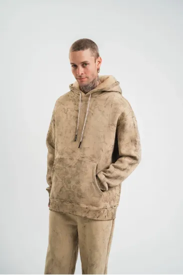 ERKEK 3 iplik Pamuklu Oversize Kapüşonlu Yıkamalı Hoodie SweatShirt - Bej ERKEK 3 iplik Pamuklu Oversize Kapüşonlu Yıkamalı Hoodie SweatShirt - Bej