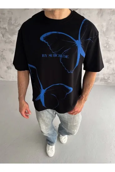 Erkek Kısa Kol Yazlık Tişört Bisiklet Yaka Baskılı Oversize T-Shirt - Siyah Erkek Kısa Kol Yazlık Tişört Bisiklet Yaka Baskılı Oversize T-Shirt - Siyah