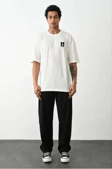 Erkek Kısa Kol Yazlık Tişört Bisiklet Yaka Baskılı Oversize T-Shirt - Beyaz Erkek Kısa Kol Yazlık Tişört Bisiklet Yaka Baskılı Oversize T-Shirt - Beyaz