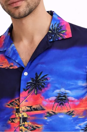 Erkek Tropikal Ada Manzara Desenli Kısa Kol Gömlek Hawaii Tarz Yazlık Rahat Kalıp - Desenli Erkek Tropikal Ada Manzara Desenli Kısa Kol Gömlek Hawaii Tarz Yazlık Rahat Kalıp - Desenli