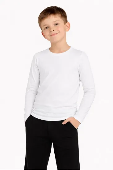 Erkek Çocuk Basic Uzun Kollu Tişört Okul Günlük Rahat T-Shirt - Beyaz Erkek Çocuk Basic Uzun Kollu Tişört Okul Günlük Rahat T-Shirt - Beyaz