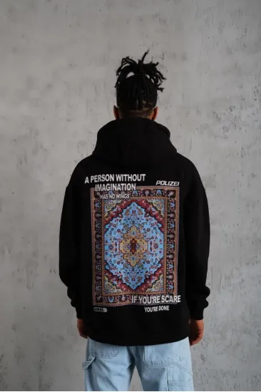 Erkek 3 İplik Pamuklu Kapüşonlu Baskılı Cepli Oversize Sweatshirt Hoodie - Siyah Erkek 3 İplik Pamuklu Kapüşonlu Baskılı Cepli Oversize Sweatshirt Hoodie - Siyah