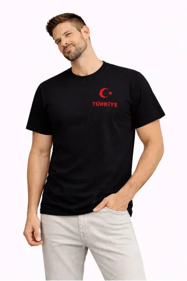 Erkek TÜRKİYE Ay Yıldız Baskılı Taraftar Forma T-Shirt - Siyah Erkek TÜRKİYE Ay Yıldız Baskılı Taraftar Forma T-Shirt - Siyah