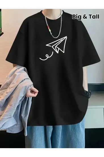 Erkek Kısa Kol Yazlık Tişört Bisiklet Yaka Baskılı Oversize T-Shirt - Siyah Erkek Kısa Kol Yazlık Tişört Bisiklet Yaka Baskılı Oversize T-Shirt - Siyah