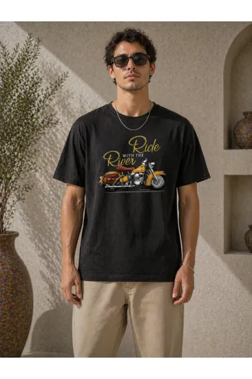 Erkek Motosiklet Baskılı Tişört Bisiklet Yaka Kısa Kol Yazlık T-Shirt - Siyah Erkek Motosiklet Baskılı Tişört Bisiklet Yaka Kısa Kol Yazlık T-Shirt - Siyah