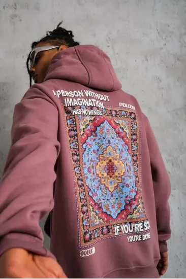 Erkek 3 İplik Pamuklu Kapüşonlu Baskılı Cepli Sweatshirt Hoodie - Gül Kurusu Erkek 3 İplik Pamuklu Kapüşonlu Baskılı Cepli Sweatshirt Hoodie - Gül Kurusu