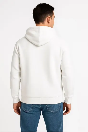Erkek 3 İplik Pamuklu Kapüşonlu Tam Fermuarlı Cepli Hoodie Sweatshirt - Beyaz Erkek 3 İplik Pamuklu Kapüşonlu Tam Fermuarlı Cepli Hoodie Sweatshirt - Beyaz
