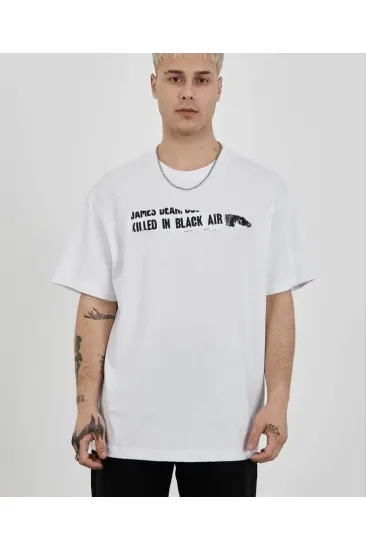 Erkek Kısa Kol Yazlık Tişört Bisiklet Yaka Baskılı Oversize T-Shirt - Beyaz Erkek Kısa Kol Yazlık Tişört Bisiklet Yaka Baskılı Oversize T-Shirt - Beyaz