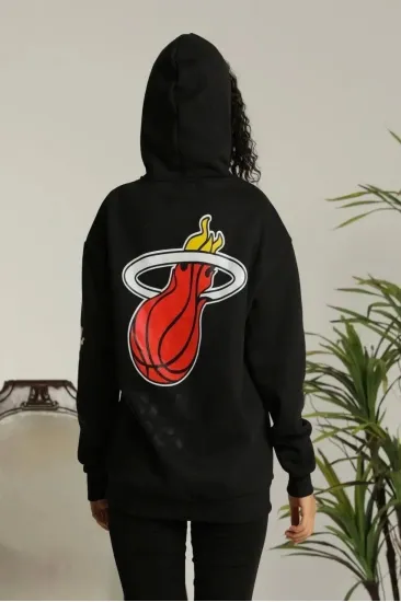 Kadın Oversize Kapüşonlu Cepli Baskılı 3 İplik Pamuklu Hoodie Sweatshirt - Siyah Kadın Oversize Kapüşonlu Cepli Baskılı 3 İplik Pamuklu Hoodie Sweatshirt - Siyah