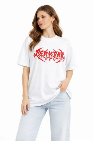 Kadın Kısa Kol Yazlık Tişört Bisiklet Yaka Baskılı Oversize T-Shirt - Beyaz Kadın Kısa Kol Yazlık Tişört Bisiklet Yaka Baskılı Oversize T-Shirt - Beyaz