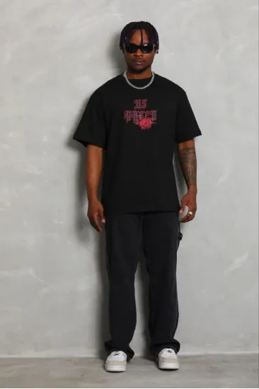 Erkek Baskılı T-Shirt Kısa Kol Bisiklet Yaka Regular Fit Tişört - Siyah Erkek Baskılı T-Shirt Kısa Kol Bisiklet Yaka Regular Fit Tişört - Siyah