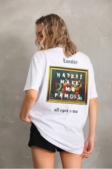 Kadın ön ve arka Baskılı Oversize Kısa kol T-Shirt - Beyaz Kadın ön ve arka Baskılı Oversize Kısa kol T-Shirt - Beyaz