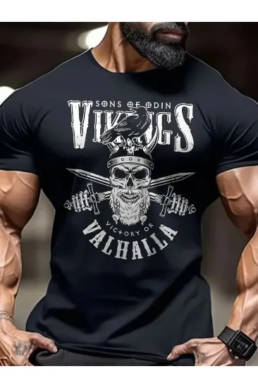 Erkek Ön ve Arka Baskılı T-Shirt Kısa Kol Bisiklet Yaka Regular Fit Tişört - Siyah Erkek Ön ve Arka Baskılı T-Shirt Kısa Kol Bisiklet Yaka Regular Fit Tişört - Siyah