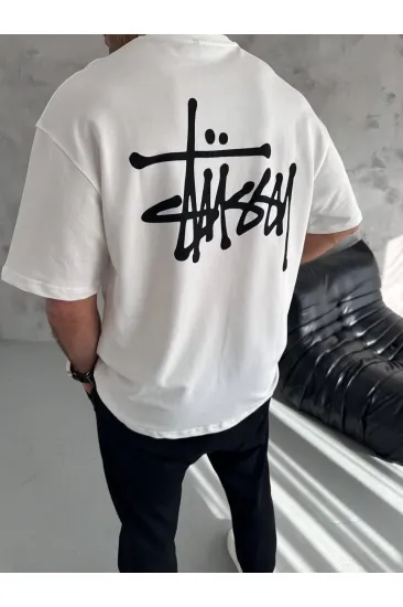 Erkek Tişört Bisiklet Yaka Baskılı Oversize Kısa kol T-Shirt - Beyaz Erkek Tişört Bisiklet Yaka Baskılı Oversize Kısa kol T-Shirt - Beyaz