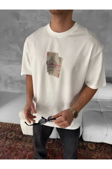 ERKEK Tişört Kısa kol Ön ve Arka Baskılı Oversize Bisiklet Yaka T-Shirt - Beyaz ERKEK Tişört Kısa kol Ön ve Arka Baskılı Oversize Bisiklet Yaka T-Shirt - Beyaz