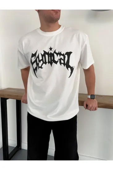Erkek Kısa Kol Yazlık Tişört Bisiklet Yaka Baskılı Oversize T-Shirt - Beyaz Erkek Kısa Kol Yazlık Tişört Bisiklet Yaka Baskılı Oversize T-Shirt - Beyaz
