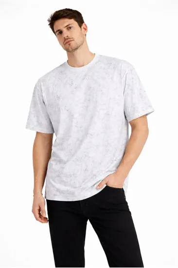 Erkek Asit Yıkama Bisiklet Yaka Kısa Kollu Oversize T-Shirt Tişört - Beyaz Erkek Asit Yıkama Bisiklet Yaka Kısa Kollu Oversize T-Shirt Tişört - Beyaz