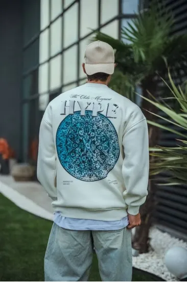 Erkek 3 İplik Pamuklu Bisiklet Yaka Baskılı SweatShirt - Beyaz Erkek 3 İplik Pamuklu Bisiklet Yaka Baskılı SweatShirt - Beyaz