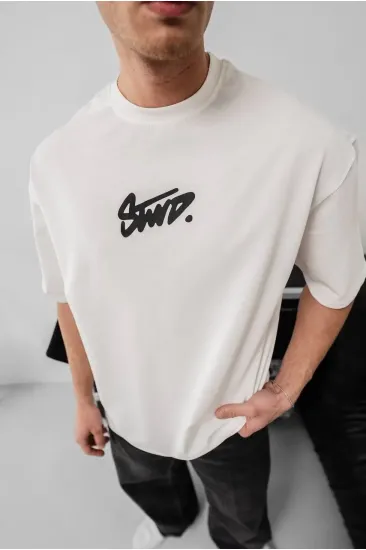 Erkek Tişört Yazlık Baskılı Oversize Kısa kol T-Shirt - Beyaz Erkek Tişört Yazlık Baskılı Oversize Kısa kol T-Shirt - Beyaz