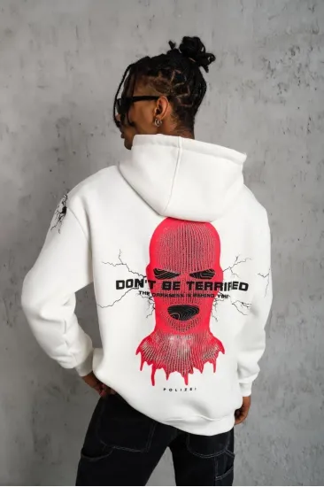 Erkek 3 İplik Pamuklu Kapüşonlu Baskılı Cepli Oversize Sweatshirt Hoodie - Beyaz Erkek 3 İplik Pamuklu Kapüşonlu Baskılı Cepli Oversize Sweatshirt Hoodie - Beyaz