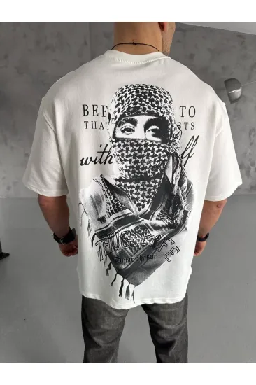 Erkek Kısa Kol Tişört Bisiklet Yaka Filistin Poşulu Baskılı T-Shirt - Beyaz Erkek Kısa Kol Tişört Bisiklet Yaka Filistin Poşulu Baskılı T-Shirt - Beyaz