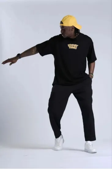 Erkek Kısa Kol Yazlık Tişört Bisiklet Yaka Baskılı Oversize T-Shirt - Siyah Erkek Kısa Kol Yazlık Tişört Bisiklet Yaka Baskılı Oversize T-Shirt - Siyah
