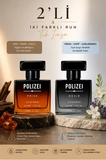 Polizei 2Li Erkek Parfüm EDP 50 ML Kalıcı Odunsu ve Fresh koku Polizei 2Li Erkek Parfüm EDP 50 ML Kalıcı Odunsu ve Fresh koku