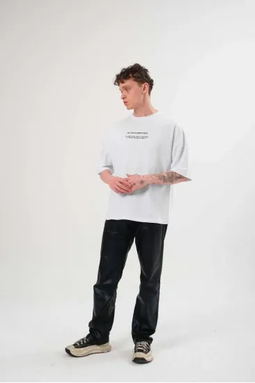 Erkek Kısa Kol Yazlık Tişört Bisiklet Yaka Baskılı Oversize T-Shirt - Beyaz Erkek Kısa Kol Yazlık Tişört Bisiklet Yaka Baskılı Oversize T-Shirt - Beyaz