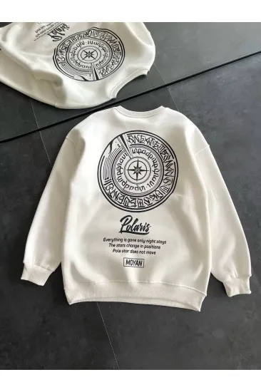 Kadın 3 iplik Pamuklu Bisiklet Yaka Baskılı SweatShirt - Beyaz Kadın 3 iplik Pamuklu Bisiklet Yaka Baskılı SweatShirt - Beyaz