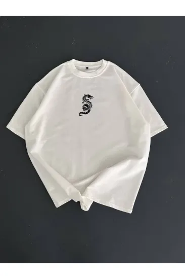 Erkek Ön ve Arka Baskılı T-Shirt Kısa Kol Bisiklet Yaka Regular Fit Tişört -  Beyaz